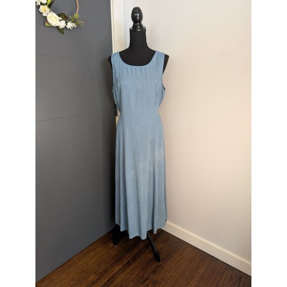 Vintage 90s Impulsive Blue Gingham Sleeveless Midi Maxi Dress With Tie Waist - L - Picture 1 of 9